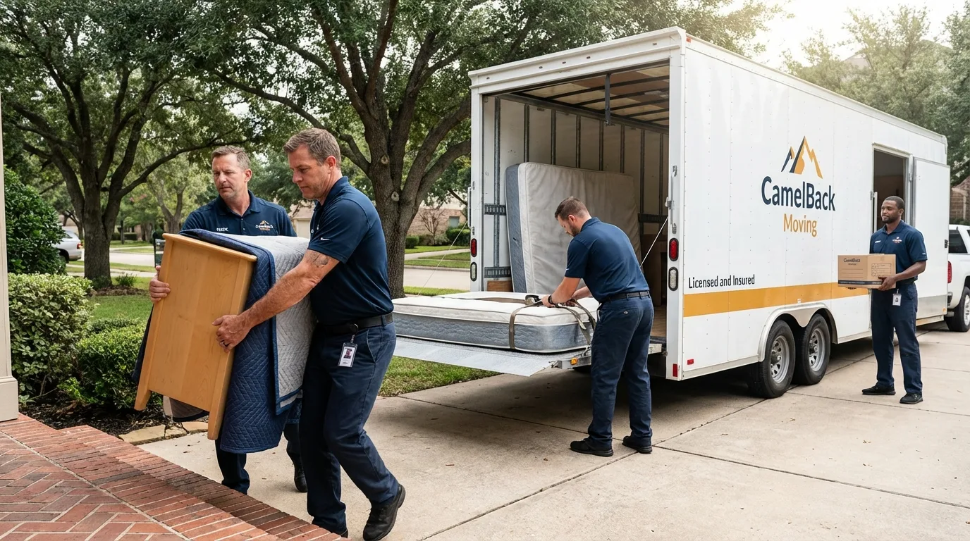 Crew loading residential truck for cross-state move from Wofford Heights, CA